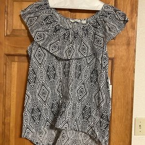 Caffe Marrakesh Women's Black and White Sleeveless Ruffled Peasant Top, Size XL